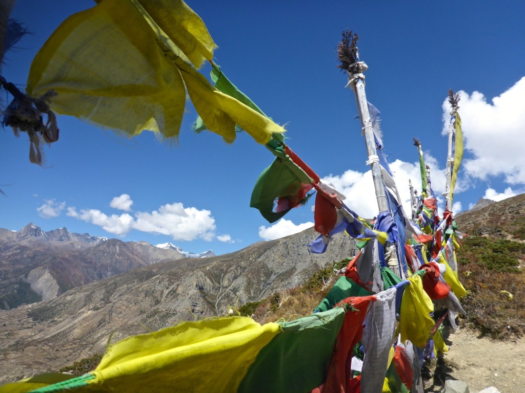 Prayer flags Ice Lake, Manang, Nepal.