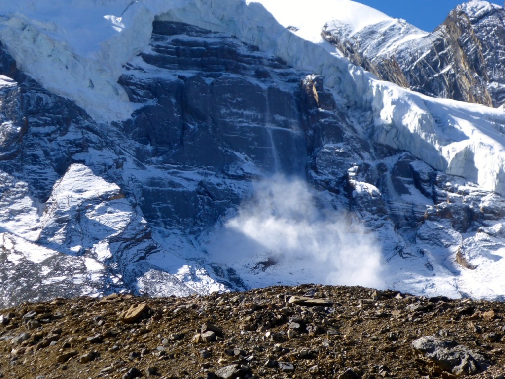 Small avalanche Thorong La Pass Annapurna Circuit Nepal