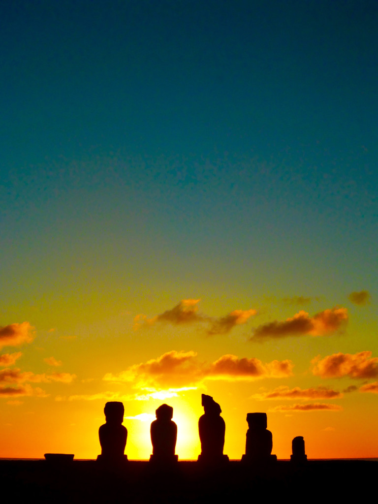 Rapa Nui Moai on Easter Island at Sunset