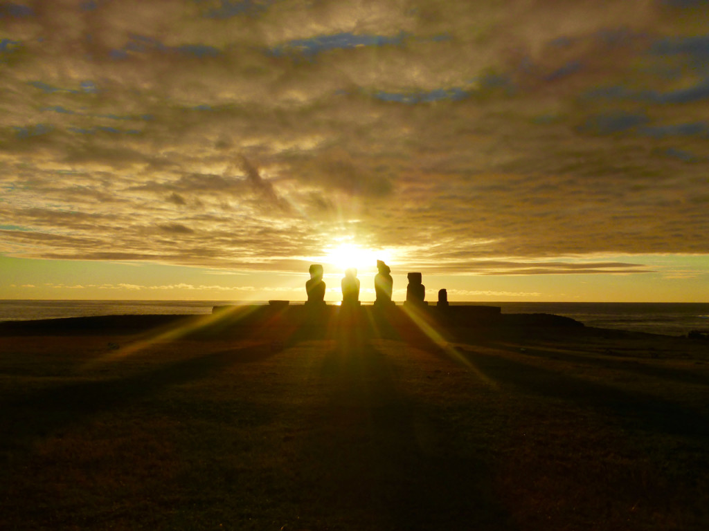 Rapa Nui Moai on Easter Island at Sunset