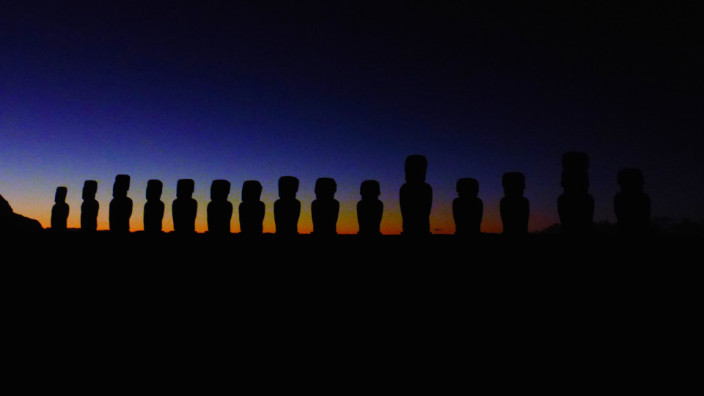 Rapa Nui Moai on Easter Island at Sunset